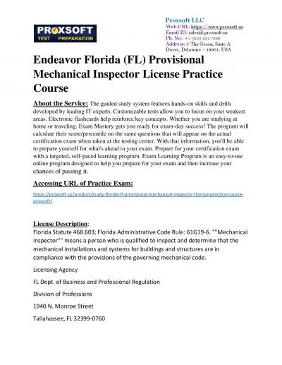 Endeavor Florida (FL) Provisional Mechanical Inspector License Practice Course