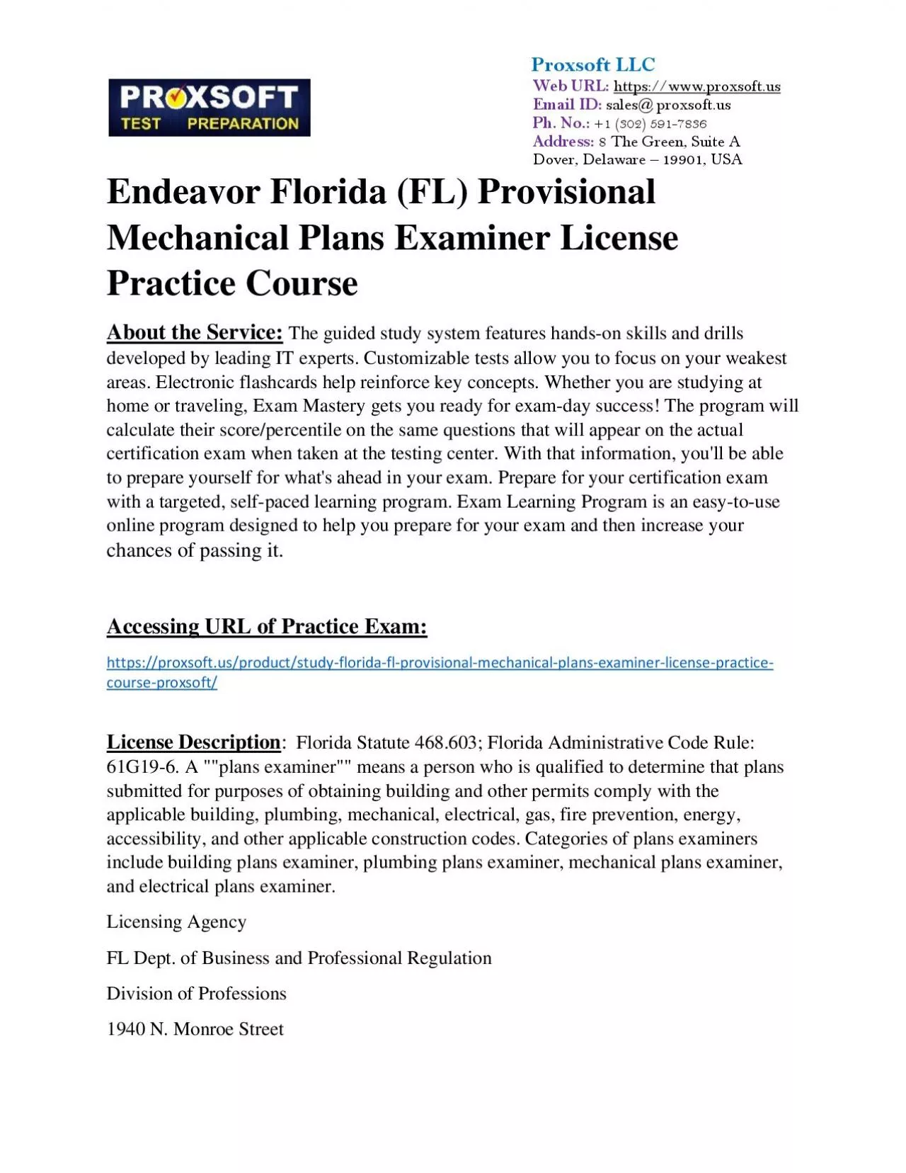 PDF-Endeavor Florida (FL) Provisional Mechanical Plans Examiner License Practice Course