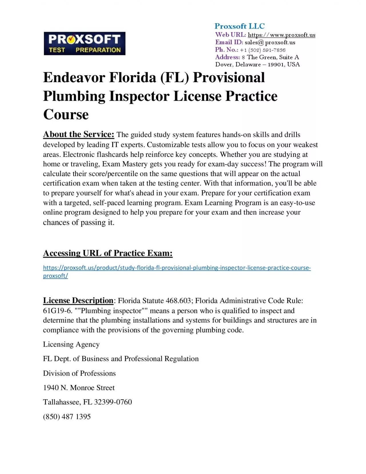 PDF-Endeavor Florida (FL) Provisional Plumbing Inspector License Practice Course