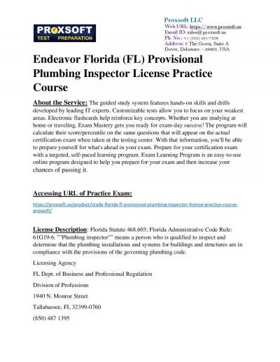 Endeavor Florida (FL) Provisional Plumbing Inspector License Practice Course
