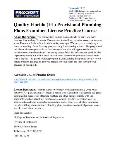 Quality Florida (FL) Provisional Plumbing Plans Examiner License Practice Course