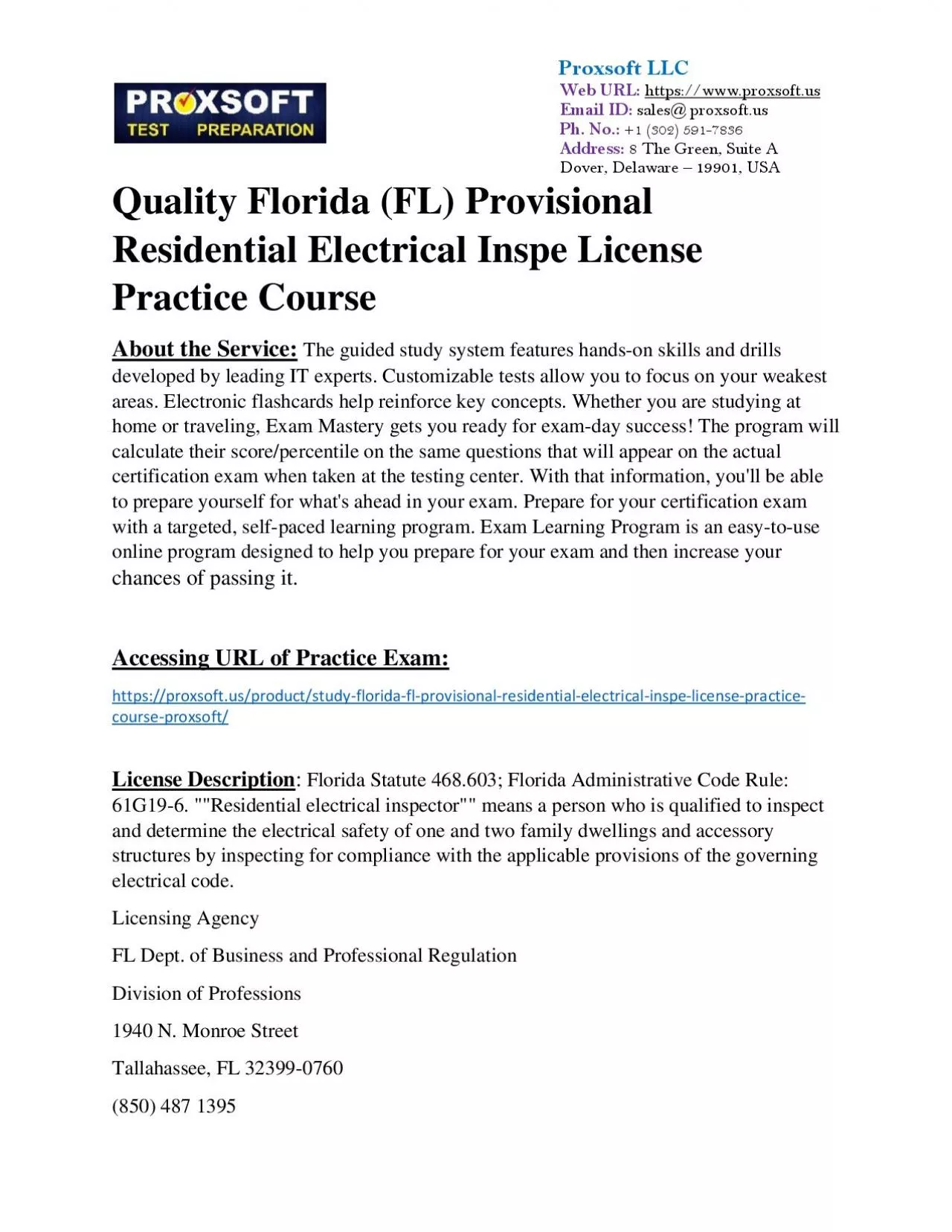 PDF-Quality Florida (FL) Provisional Residential Electrical Inspe License Practice Course