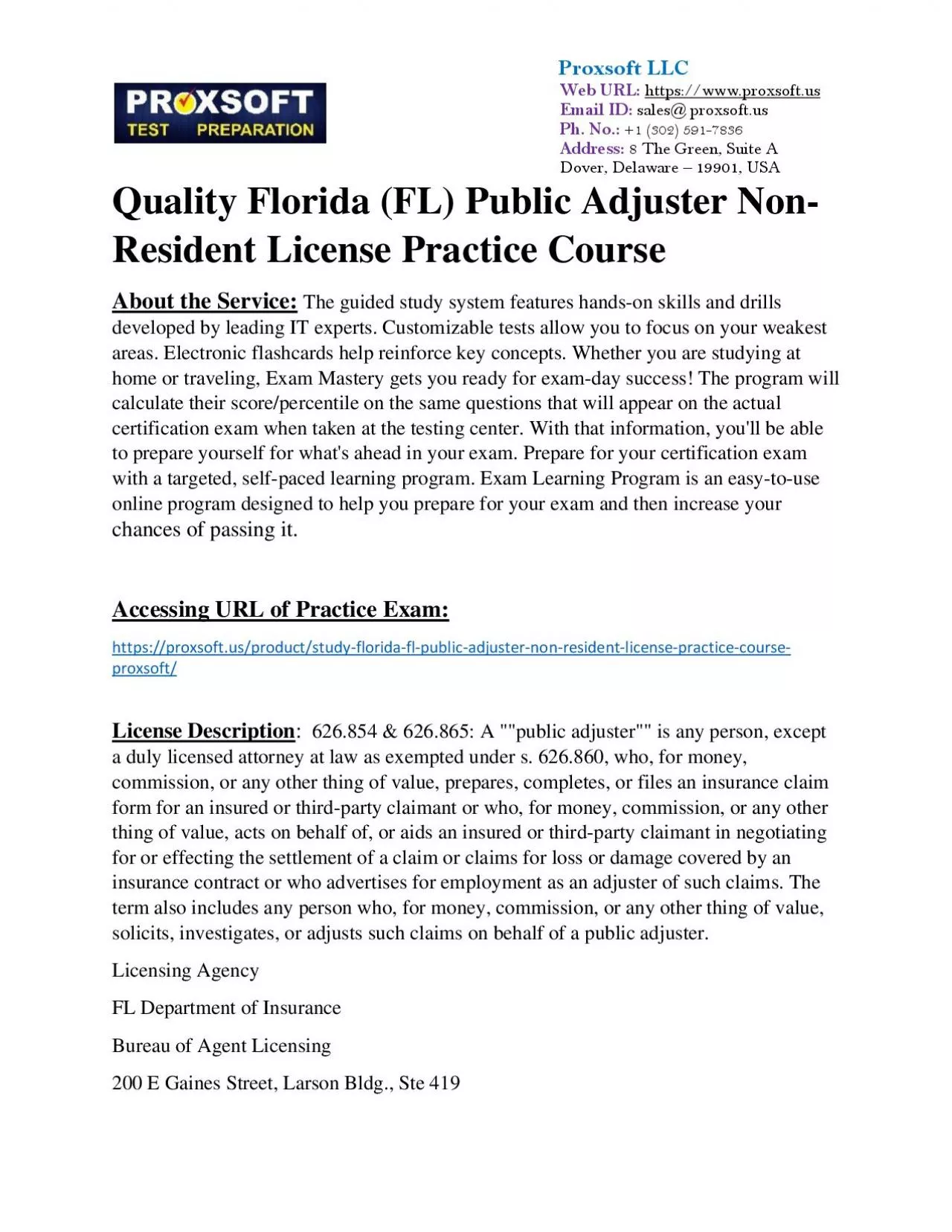 PDF-Quality Florida (FL) Public Adjuster Non-Resident License Practice Course