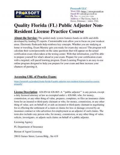 Quality Florida (FL) Public Adjuster Non-Resident License Practice Course