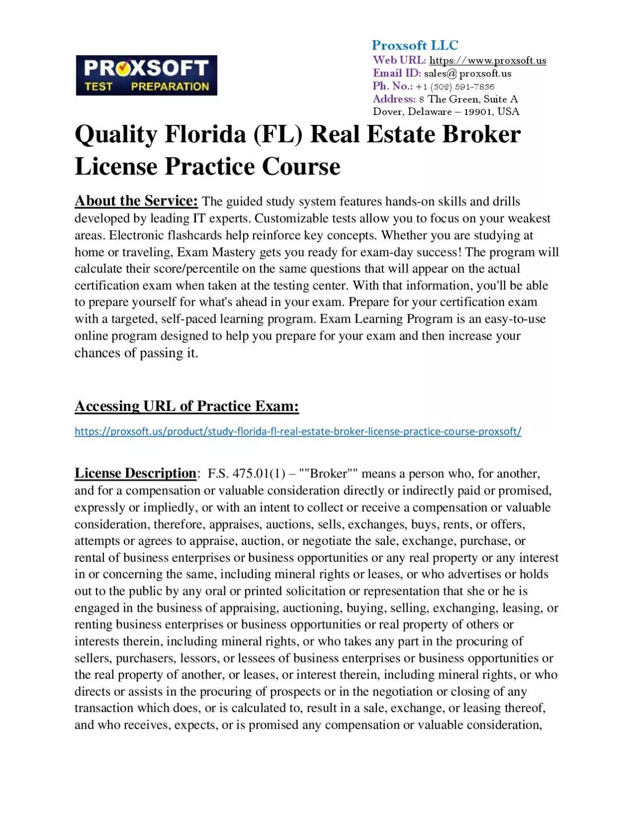 PDF-Quality Florida (FL) Real Estate Broker License Practice Course