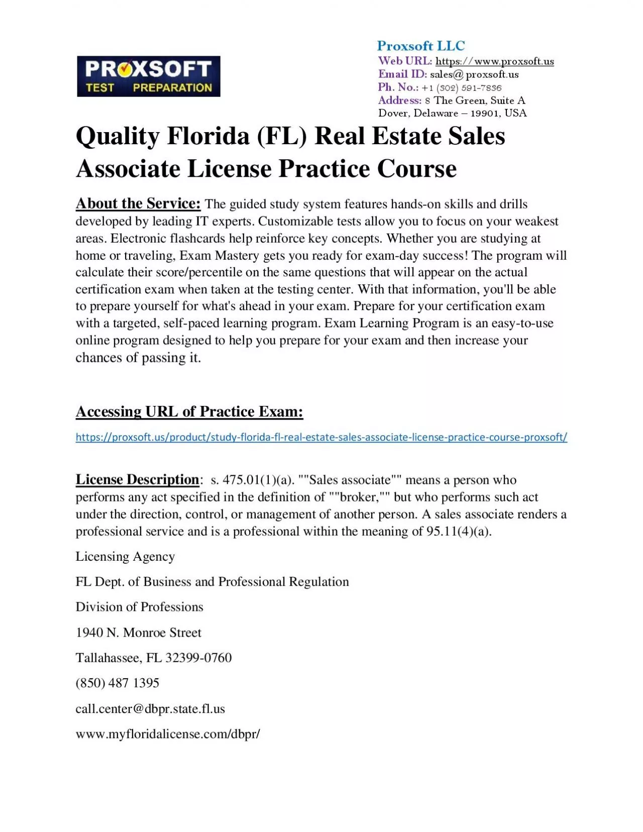 PDF-Quality Florida (FL) Real Estate Sales Associate License Practice Course