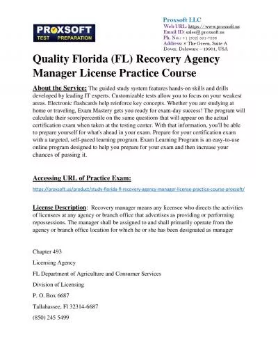 Quality Florida (FL) Recovery Agency Manager License Practice Course