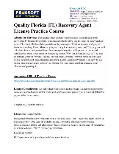 Quality Florida (FL) Recovery Agent License Practice Course