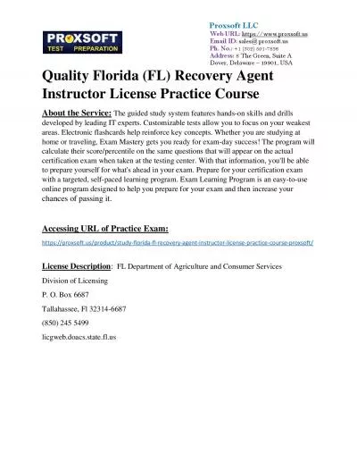 Quality Florida (FL) Recovery Agent Instructor License Practice Course