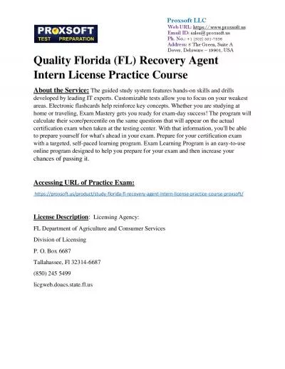 Quality Florida (FL) Recovery Agent Intern License Practice Course