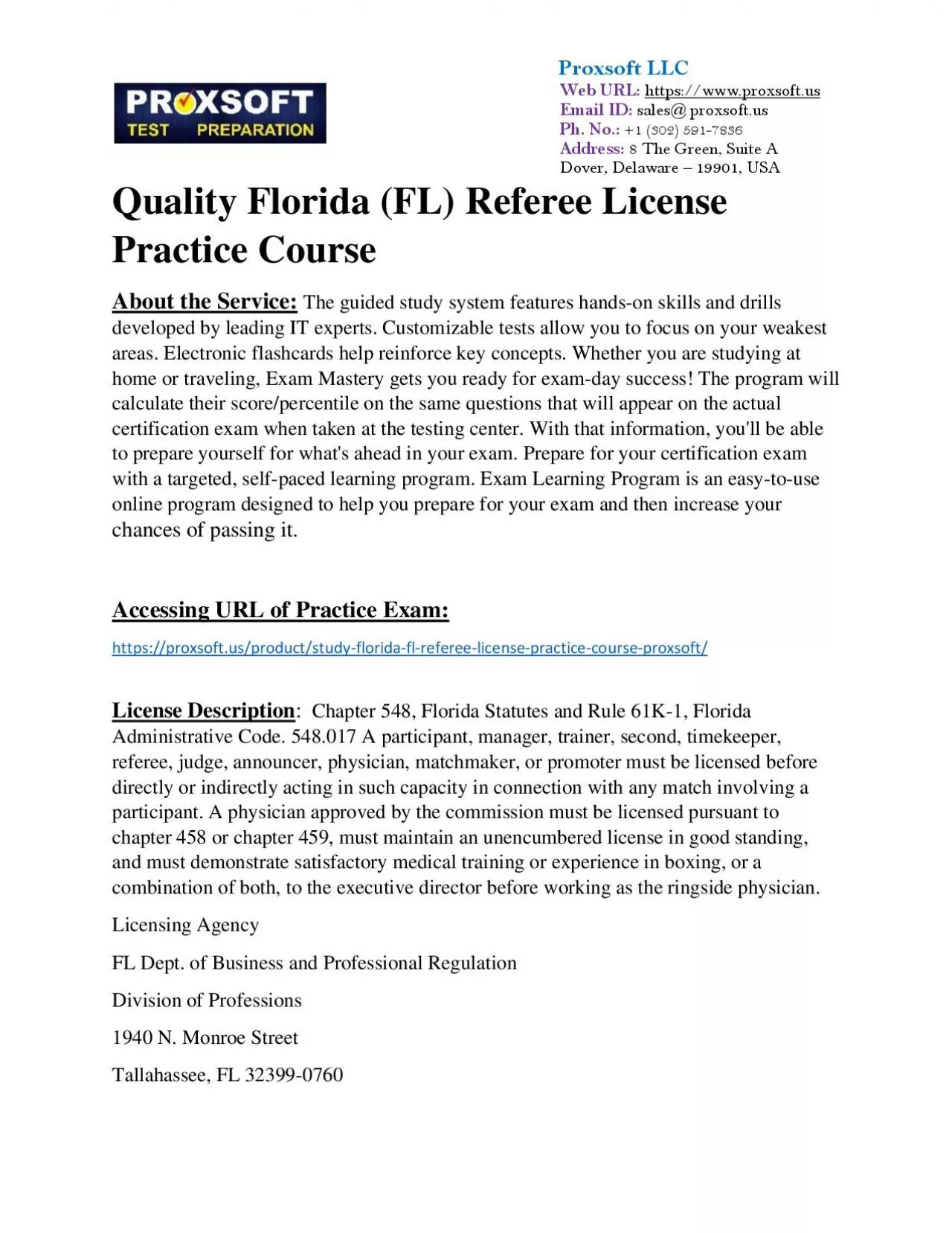 PDF-Quality Florida (FL) Referee License Practice Course