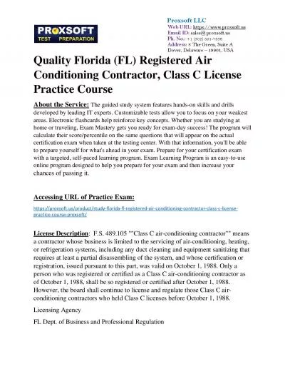 Quality Florida (FL) Registered Air Conditioning Contractor, Class C License Practice Course