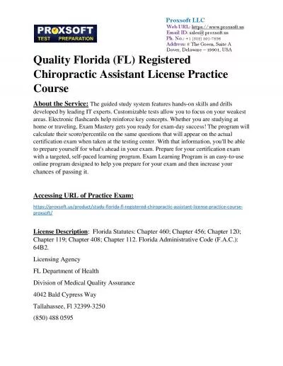 Quality Florida (FL) Registered Chiropractic Assistant License Practice Course