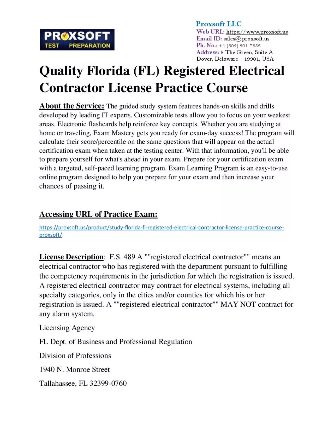 PDF-Quality Florida (FL) Registered Electrical Contractor License Practice Course