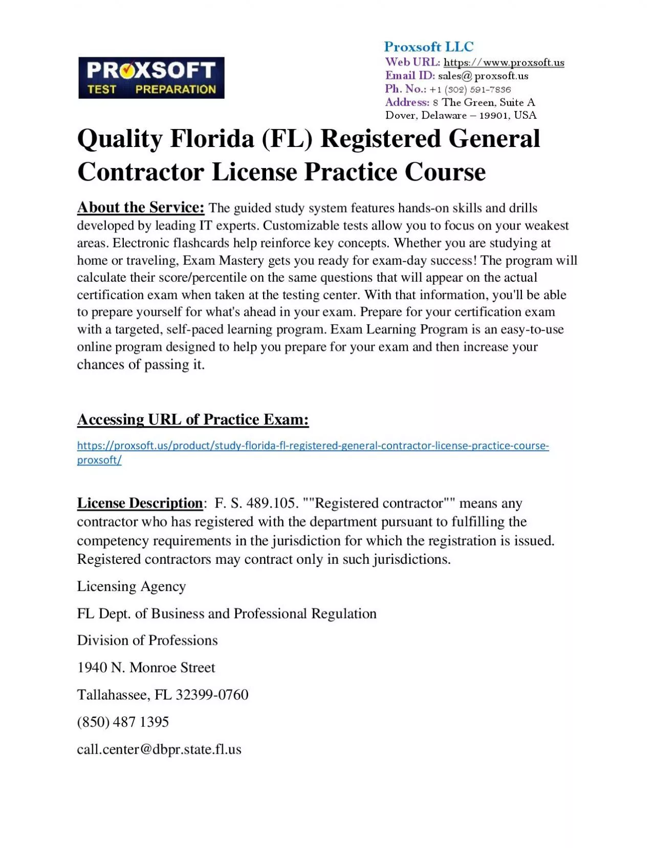 PDF-Quality Florida (FL) Registered General Contractor License Practice Course