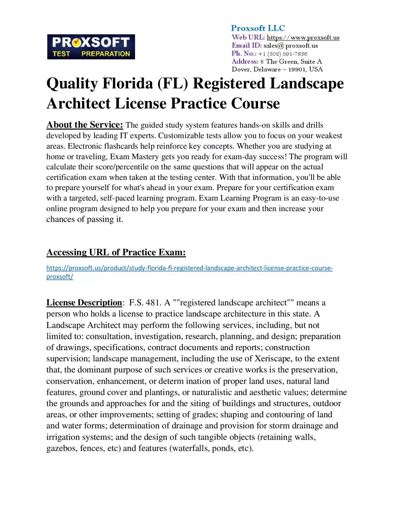 PDF-Quality Florida (FL) Registered Landscape Architect License Practice Course