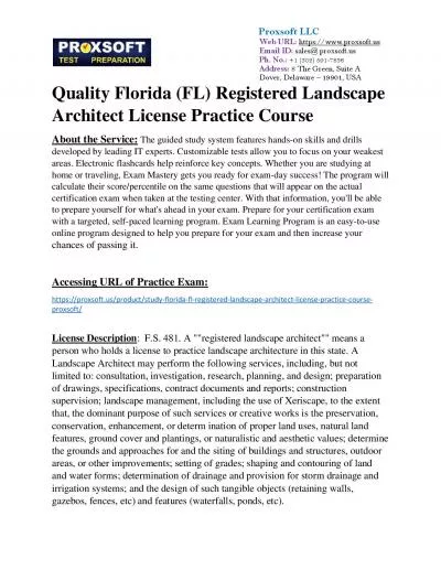 Quality Florida (FL) Registered Landscape Architect License Practice Course