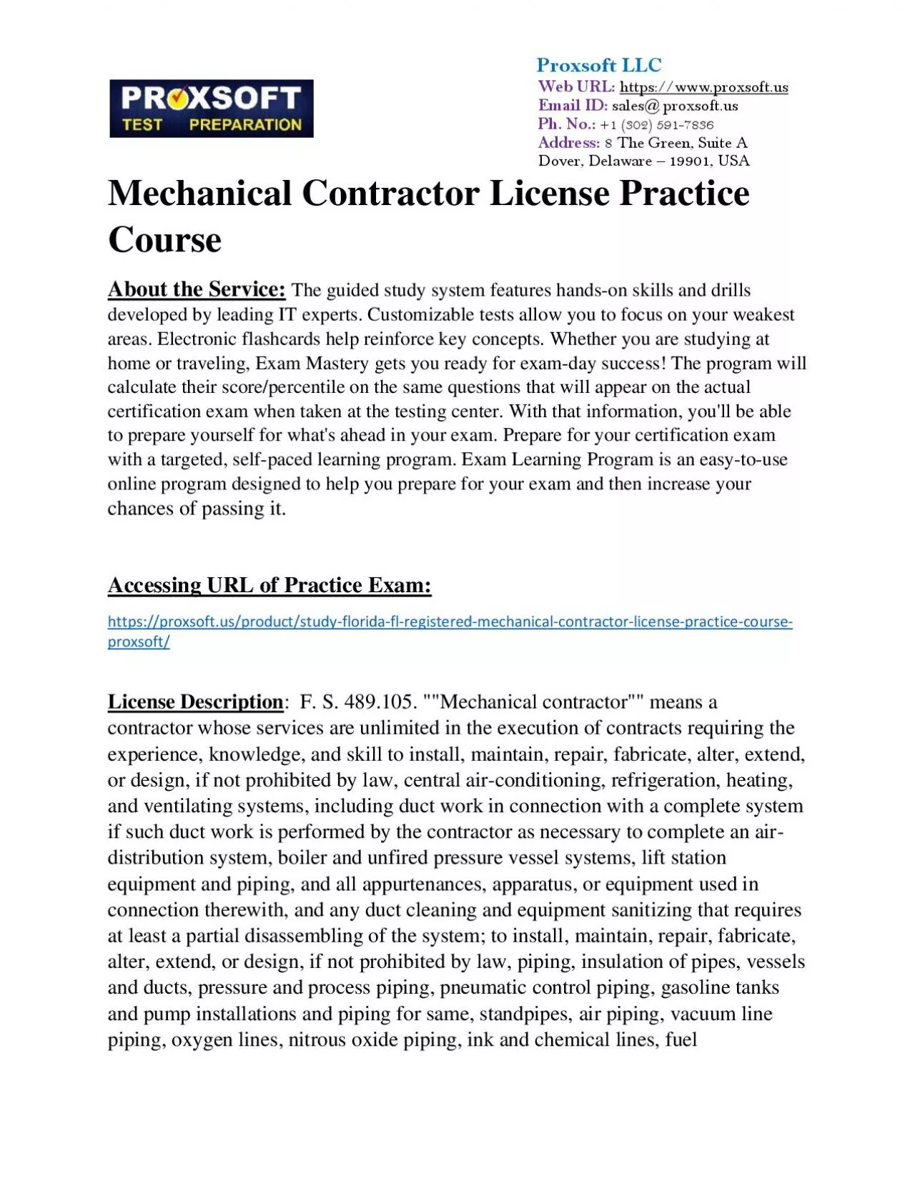 PDF-Quality Florida (FL) Registered Mechanical Contractor License Practice Course