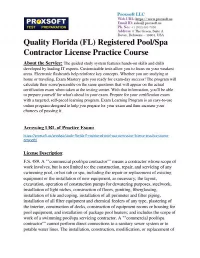 Quality Florida (FL) Registered Pool/Spa Contractor License Practice Course