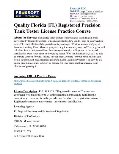 Quality Florida (FL) Registered Precision Tank Tester License Practice Course