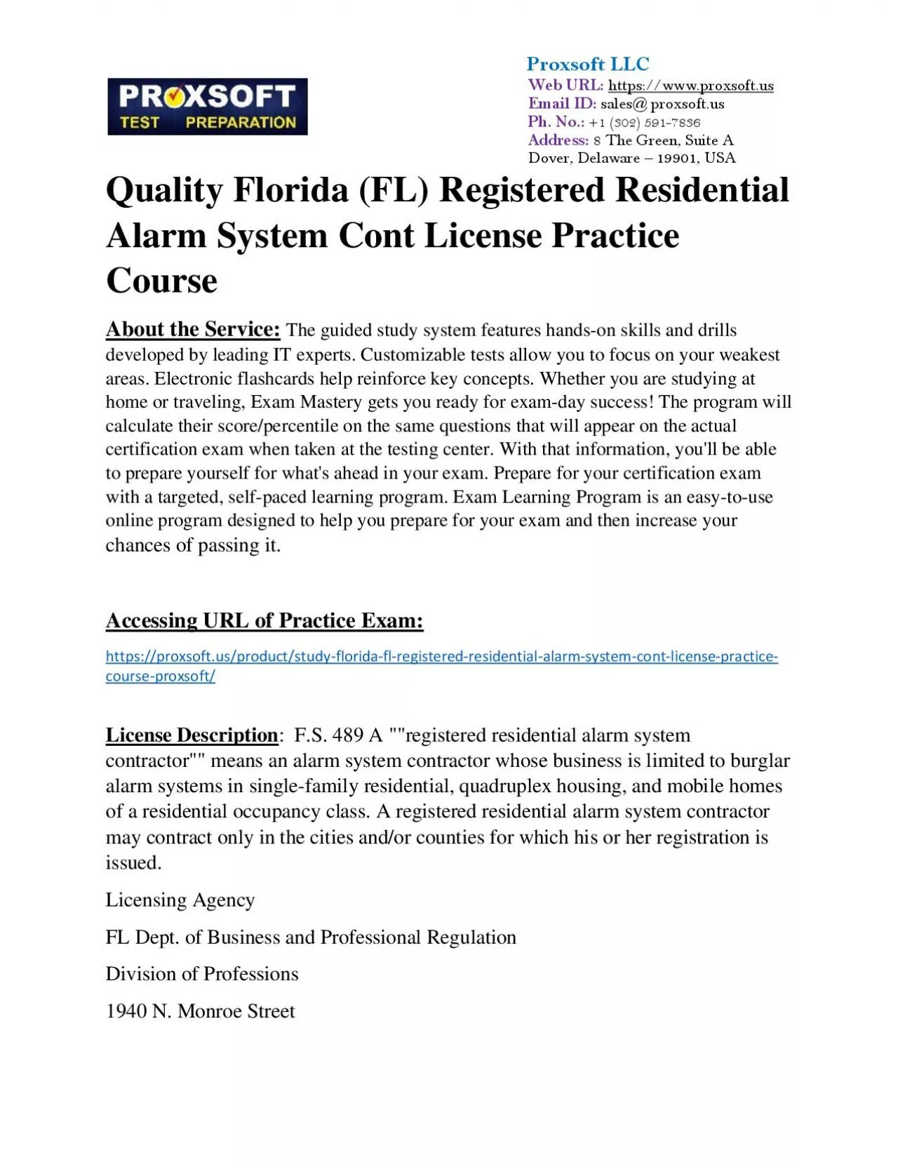 PDF-Quality Florida (FL) Registered Residential Alarm System Cont License Practice Course