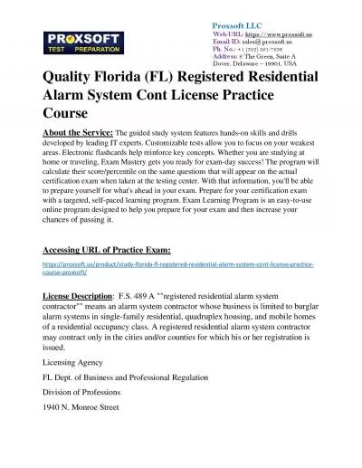 Quality Florida (FL) Registered Residential Alarm System Cont License Practice Course