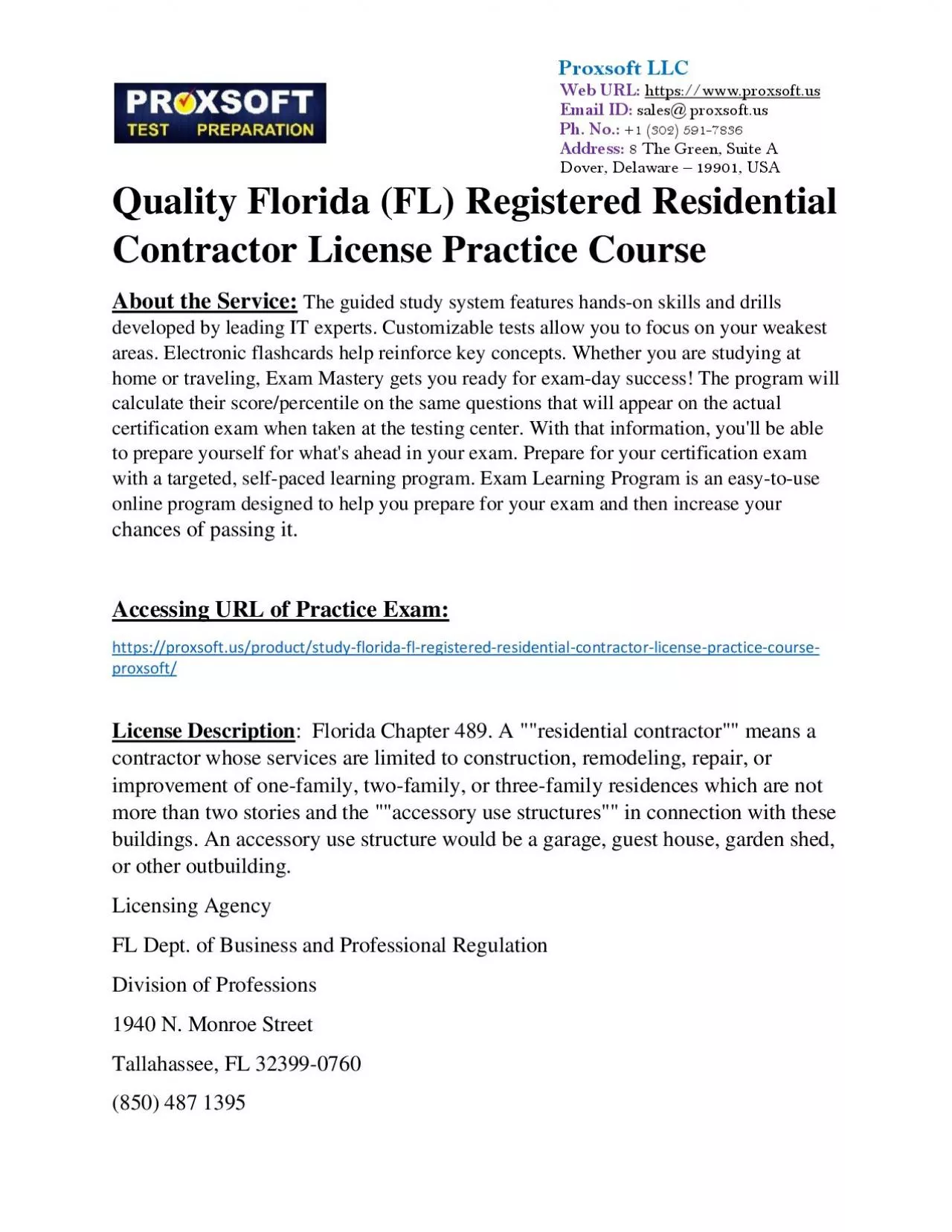 PDF-Quality Florida (FL) Registered Residential Contractor License Practice Course