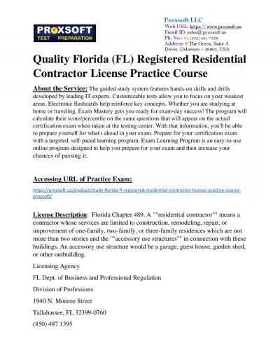 Quality Florida (FL) Registered Residential Contractor License Practice Course