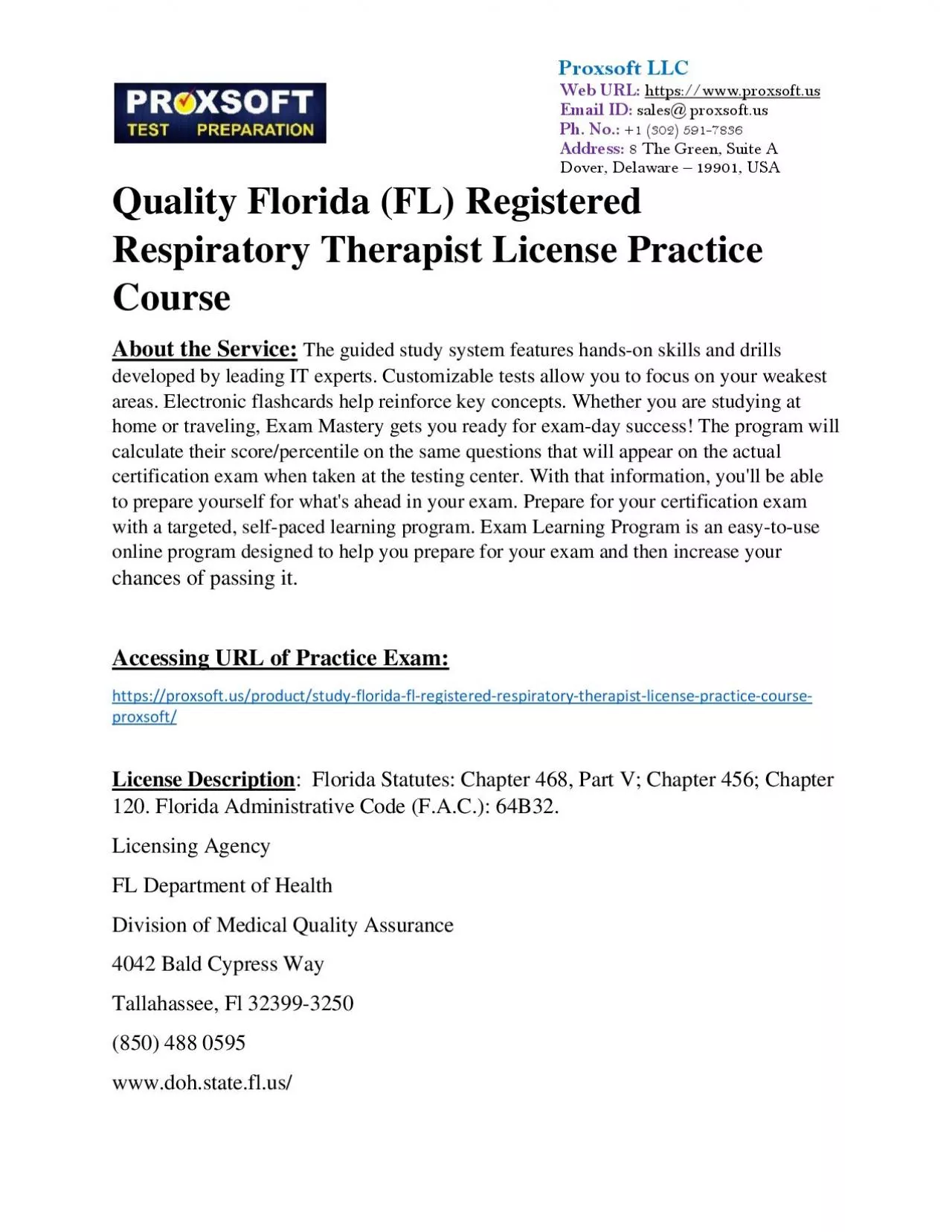 PDF-Quality Florida (FL) Registered Respiratory Therapist License Practice Course