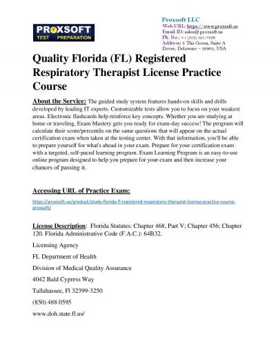 Quality Florida (FL) Registered Respiratory Therapist License Practice Course