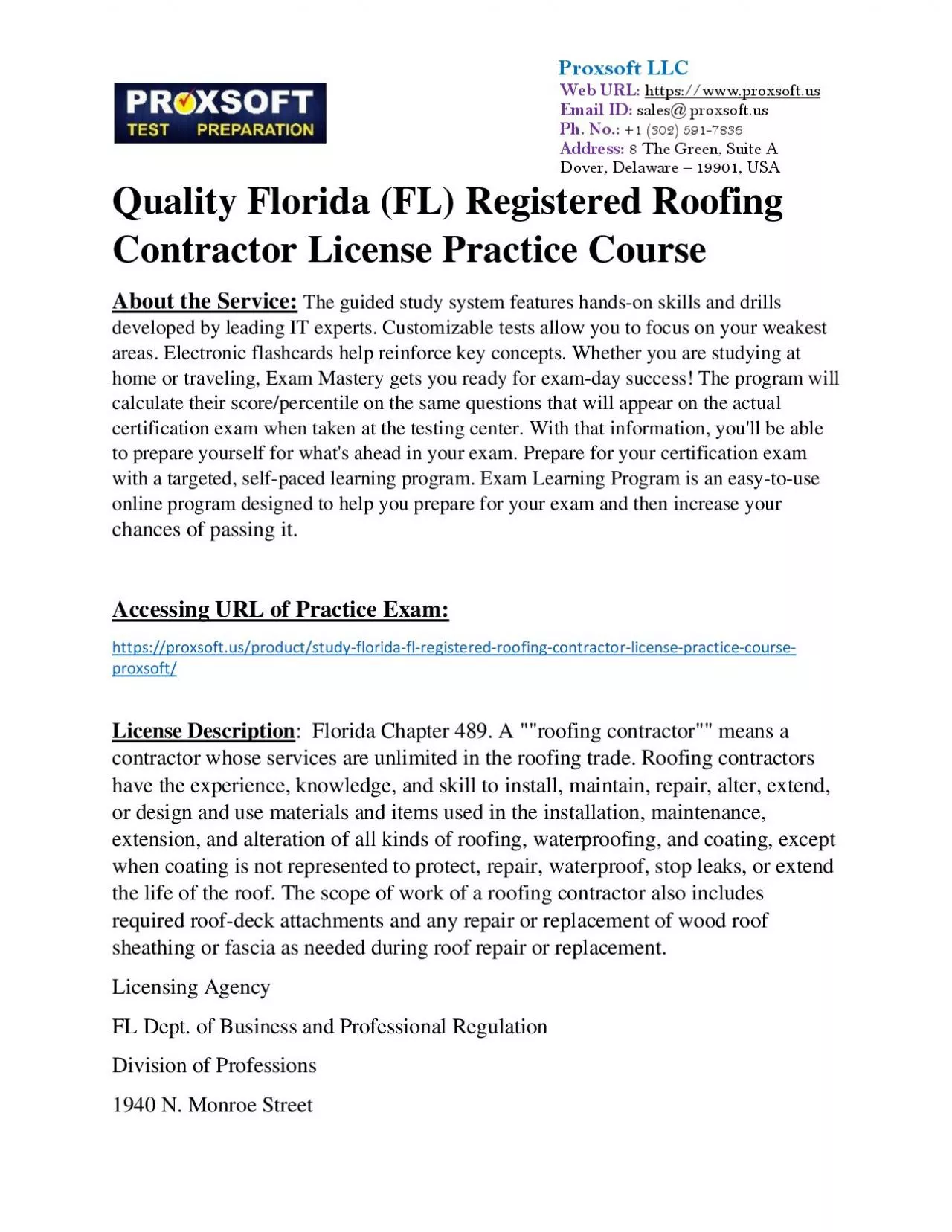 PDF-Quality Florida (FL) Registered Roofing Contractor License Practice Course