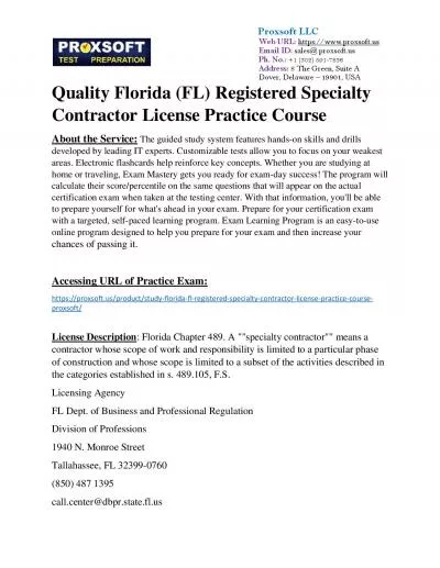 Quality Florida (FL) Registered Specialty Contractor License Practice Course