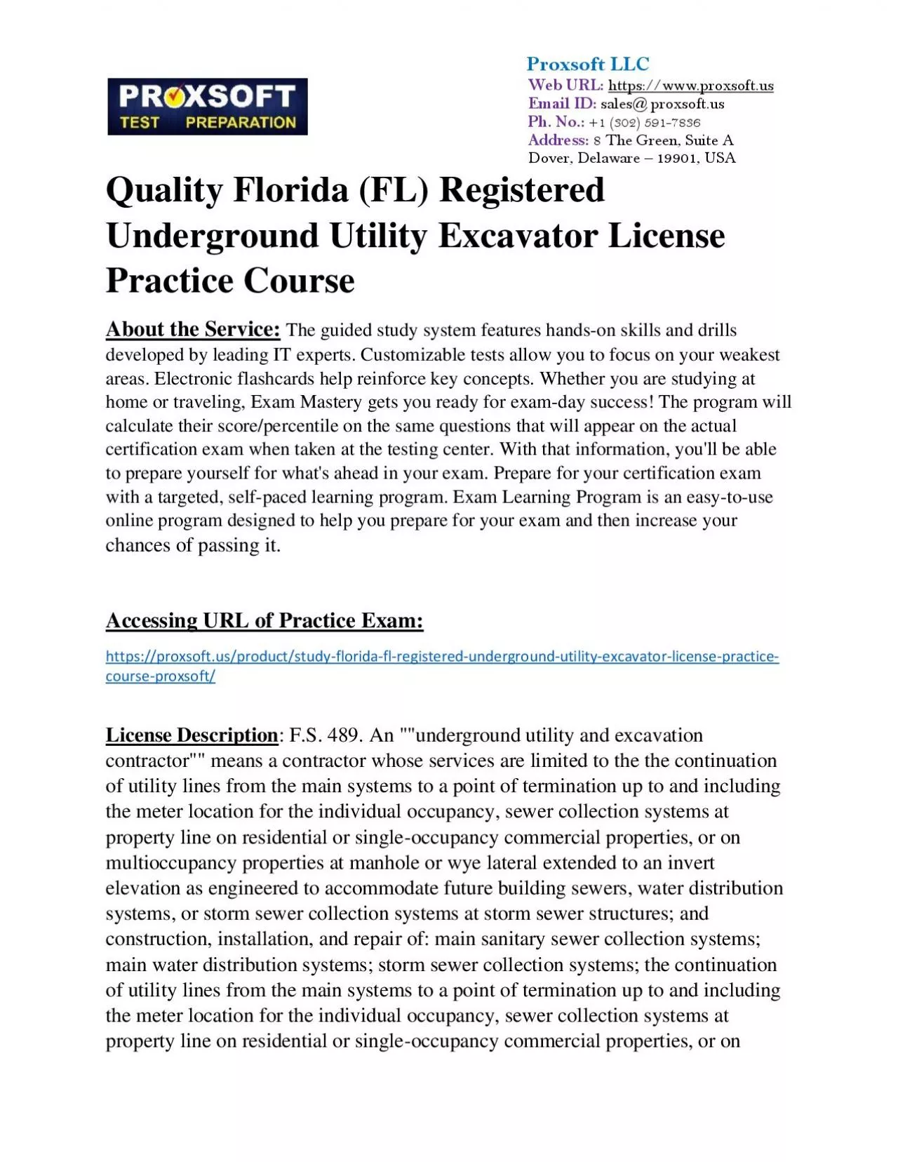 PDF-Quality Florida (FL) Registered Underground Utility Excavator License Practice Course