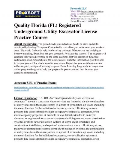 Quality Florida (FL) Registered Underground Utility Excavator License Practice Course