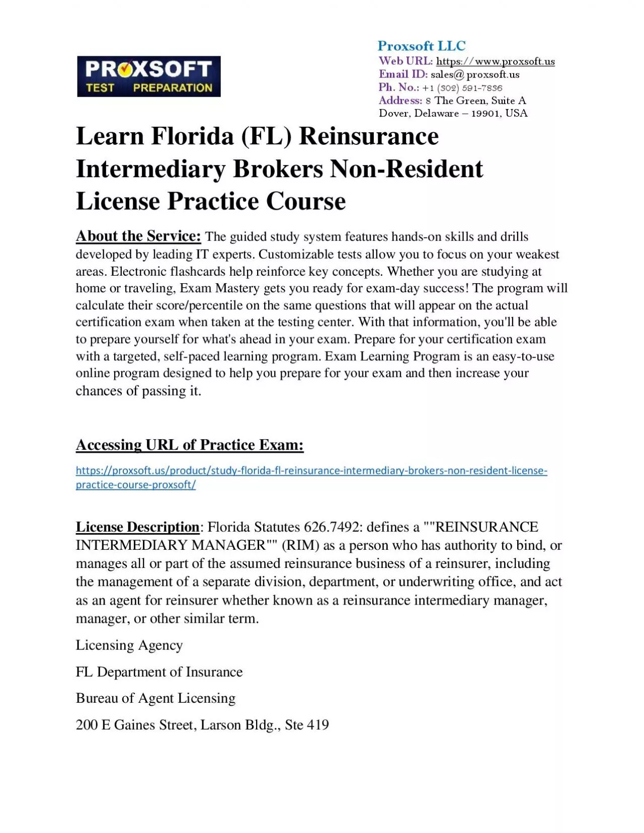 Learn Florida (FL) Reinsurance Intermediary Brokers Non-Resident License Practice Course