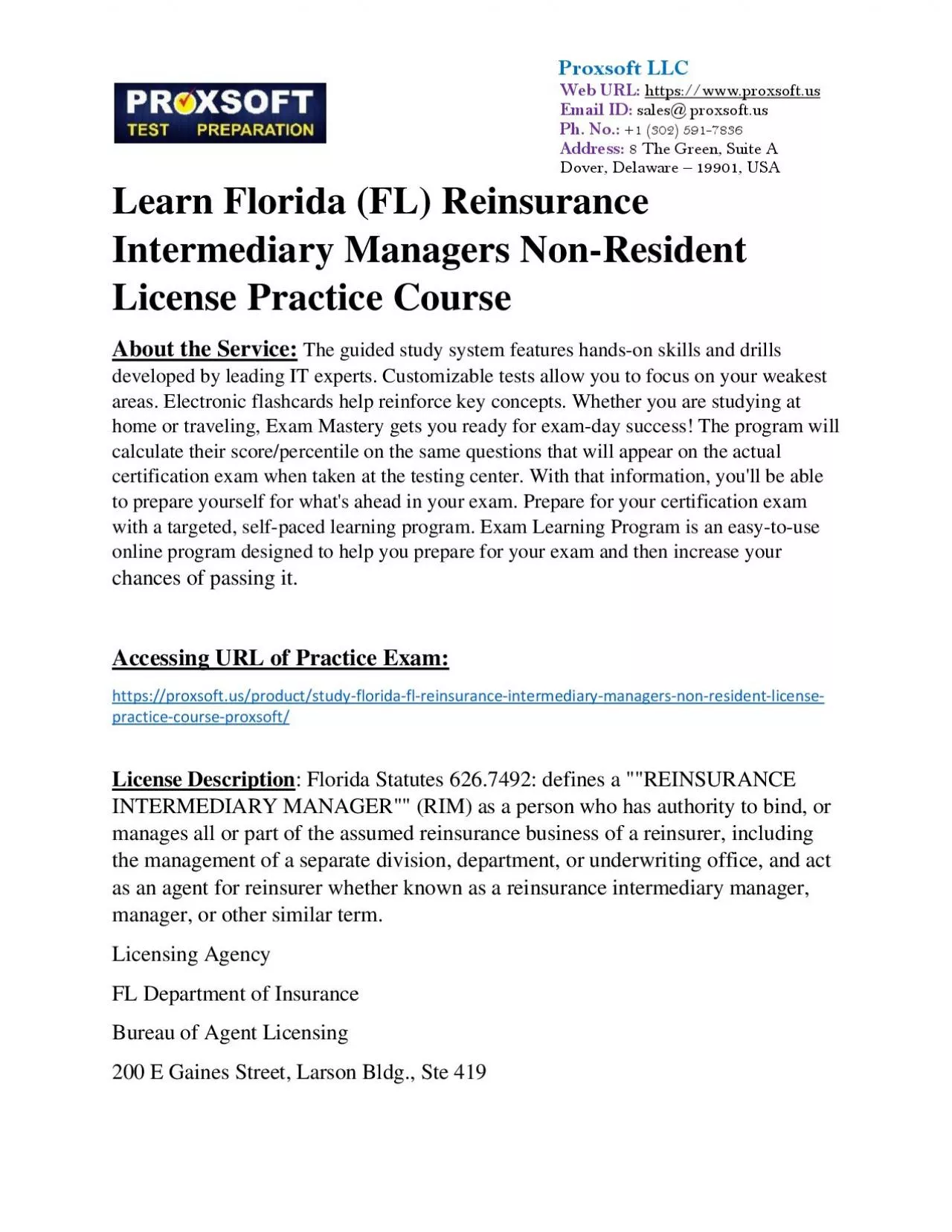 Learn Florida (FL) Reinsurance Intermediary Managers Non-Resident License Practice Course