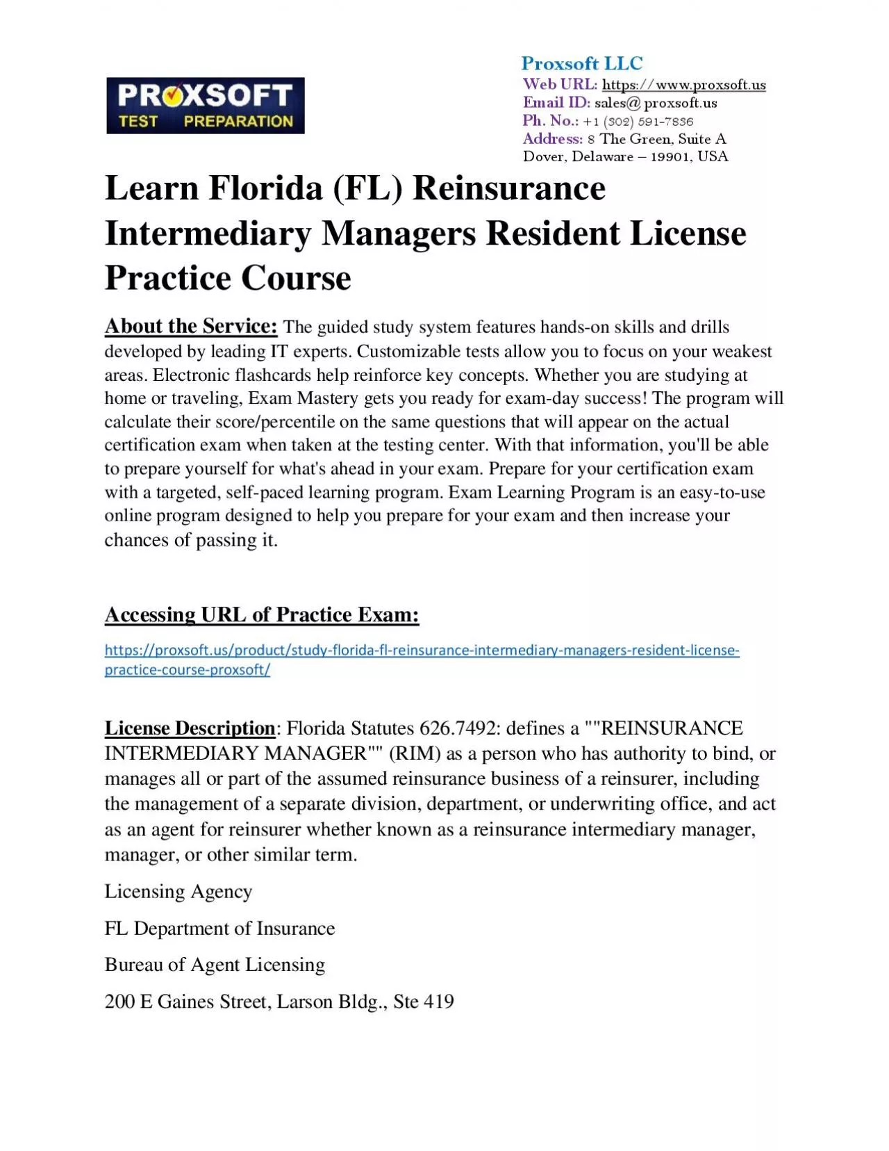 Learn Florida (FL) Reinsurance Intermediary Managers Resident License Practice Course