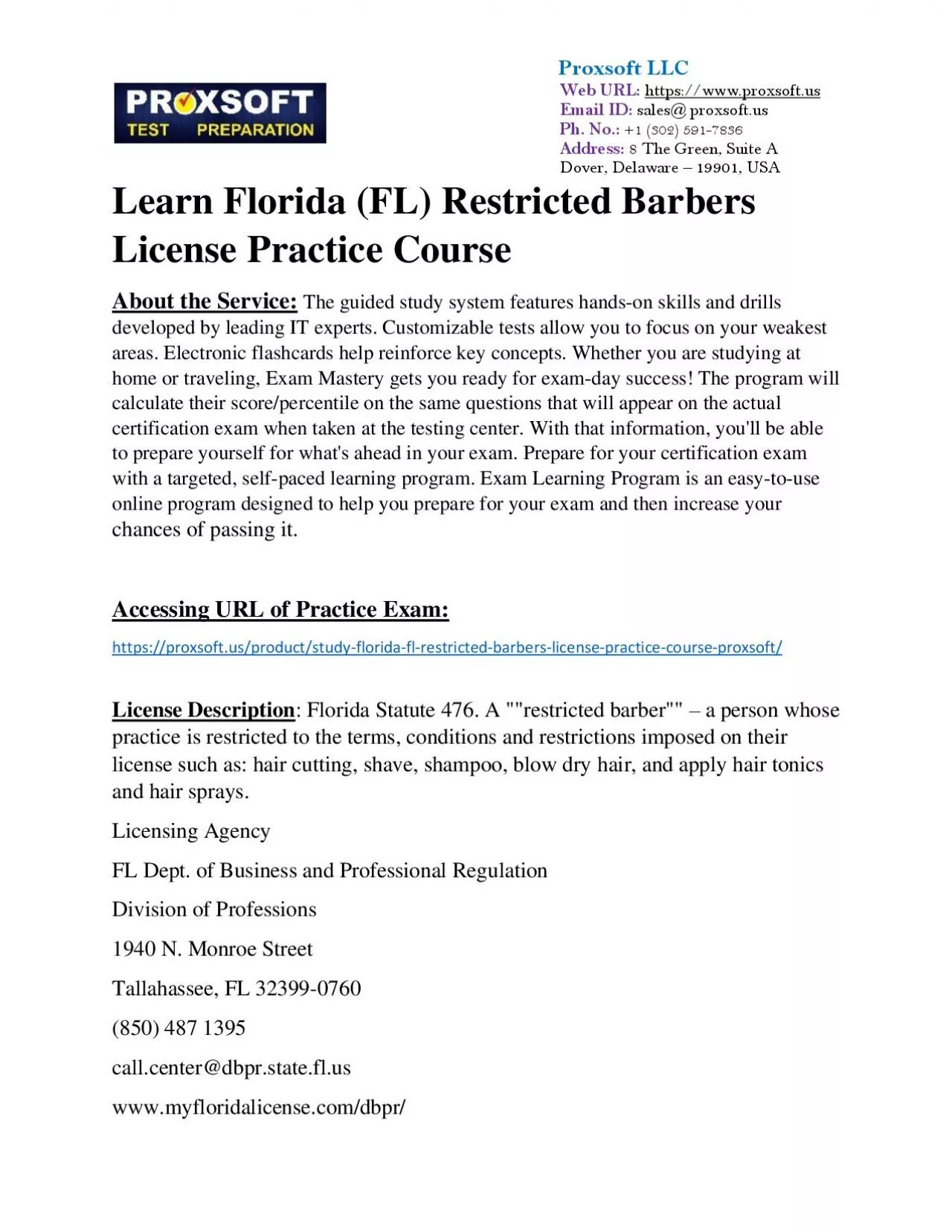 PDF-Learn Florida (FL) Restricted Barbers License Practice Course