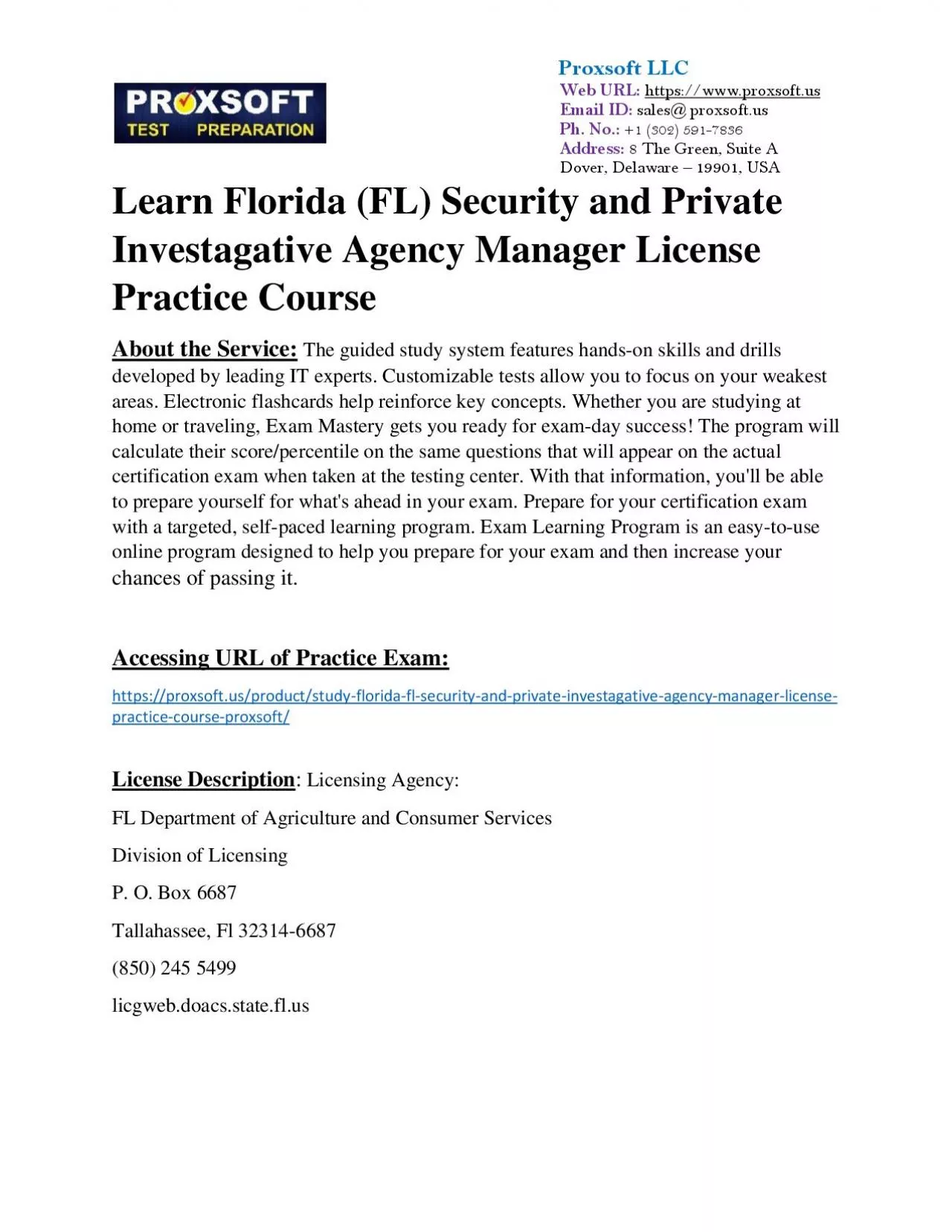 Learn Florida (FL) Security and Private Investagative Agency Manager License Practice