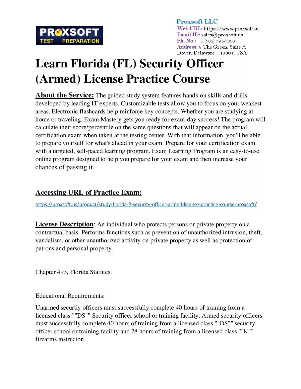 PDF-Learn Florida (FL) Security Officer (Armed) License Practice Course