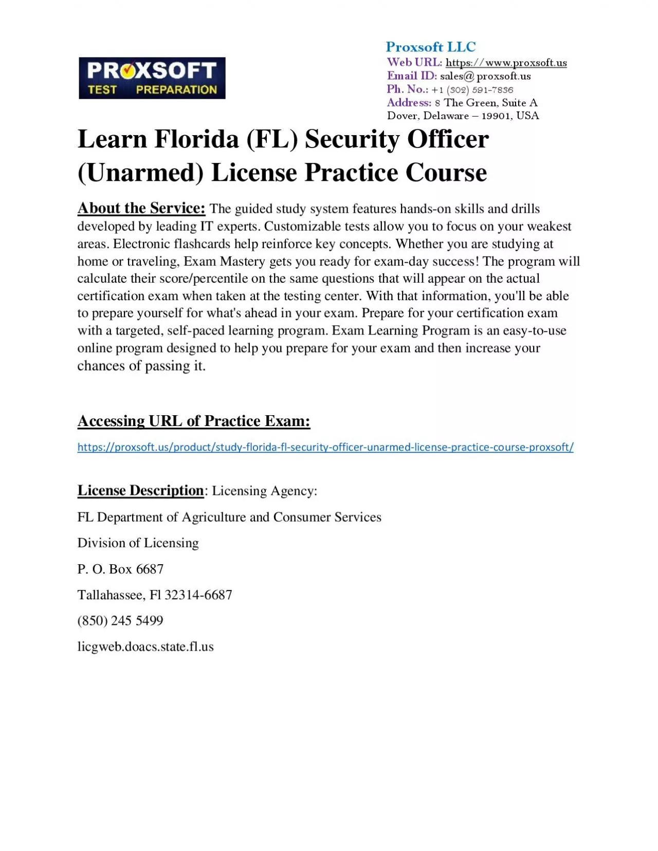 PDF-Learn Florida (FL) Security Officer (Unarmed) License Practice Course