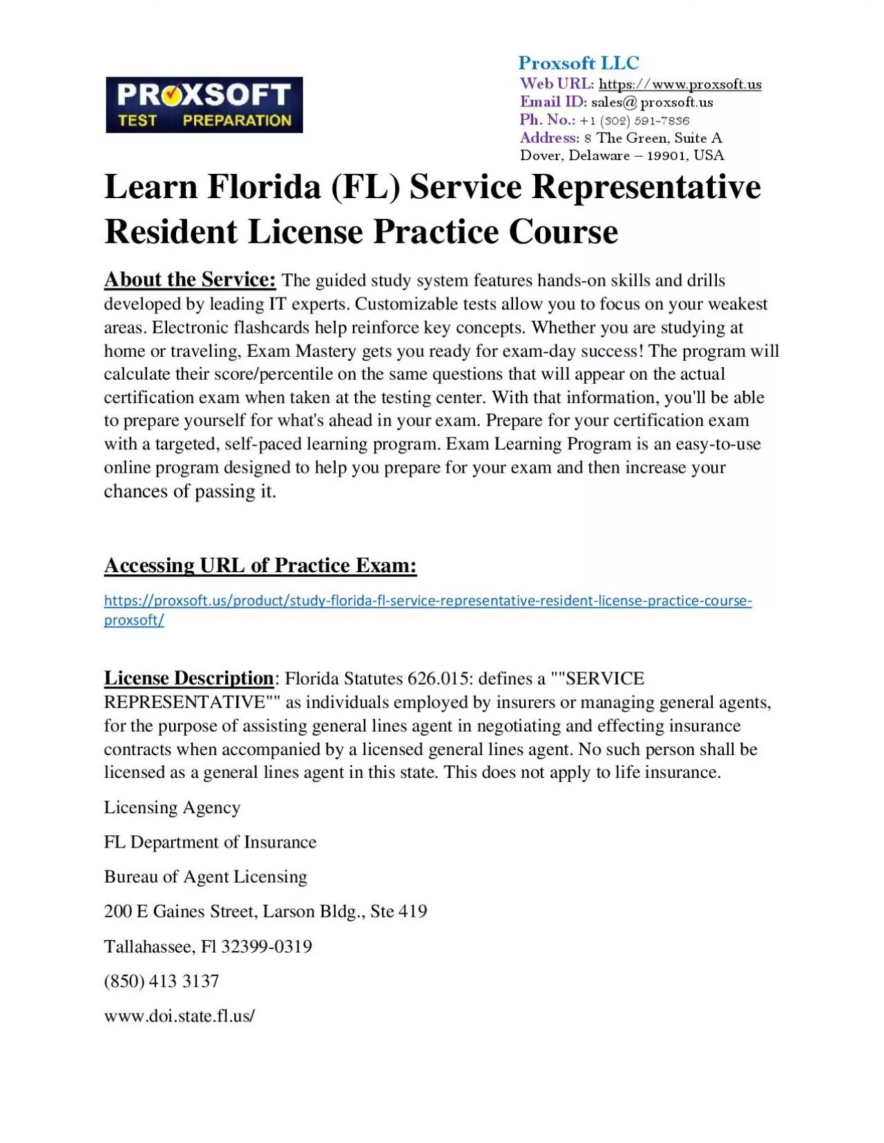 PDF-Learn Florida (FL) Service Representative Resident License Practice Course