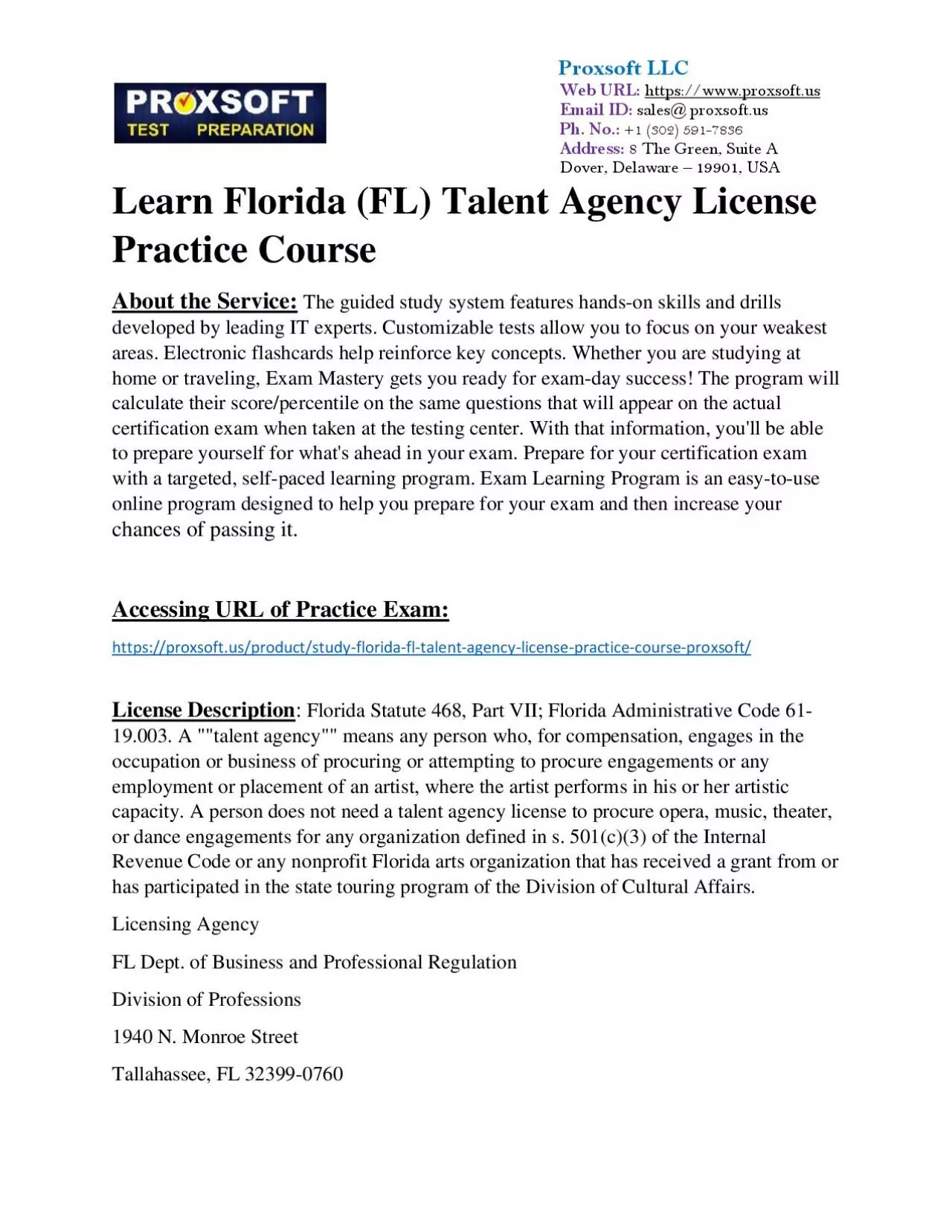 PDF-Learn Florida (FL) Talent Agency License Practice Course