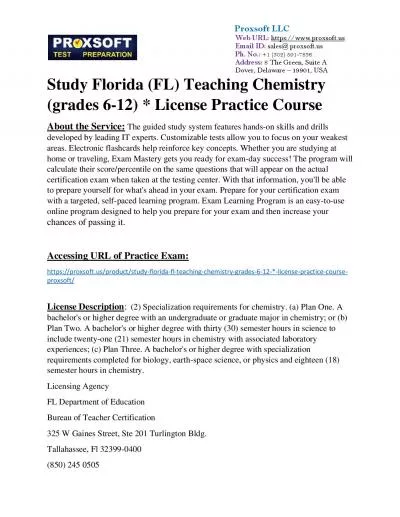 Study Florida (FL) Teaching Chemistry (grades 6-12) * License Practice Course