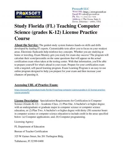 Study Florida (FL) Teaching Computer Science (grades K-12) License Practice Course