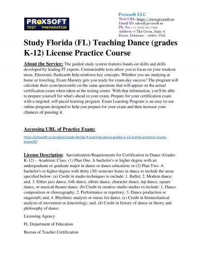 Study Florida (FL) Teaching Dance (grades K-12) License Practice Course