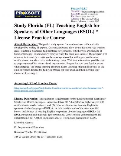 Study Florida (FL) Teaching English for Speakers of Other Languages (ESOL) * License Practice