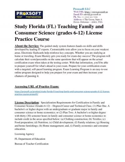 Study Florida (FL) Teaching Family and Consumer Science (grades 6-12) License Practice