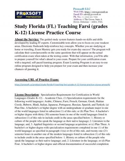 Study Florida (FL) Teaching Farsi (grades K-12) License Practice Course