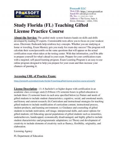 Study Florida (FL) Teaching Gifted License Practice Course